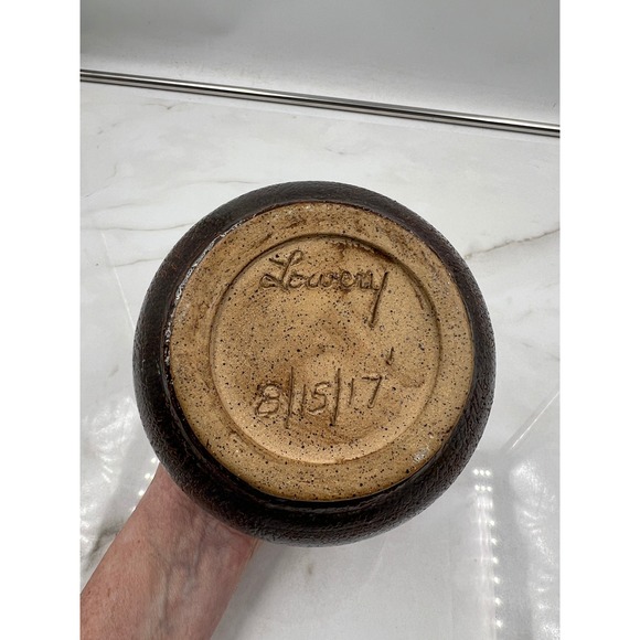 Ronnie Lowery Just Muddin Pottery Stoneware Vase Brown Glaze 2017 Signed Studio - Picture 6 of 12